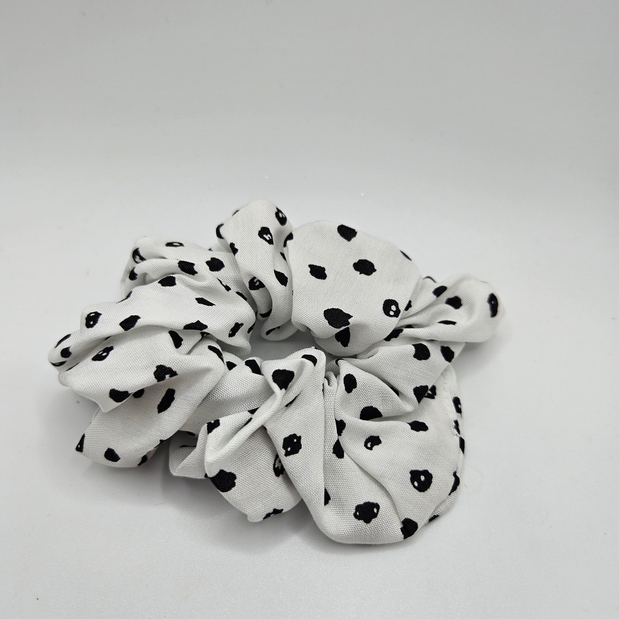 White with Black Polka Dot Scrunchies