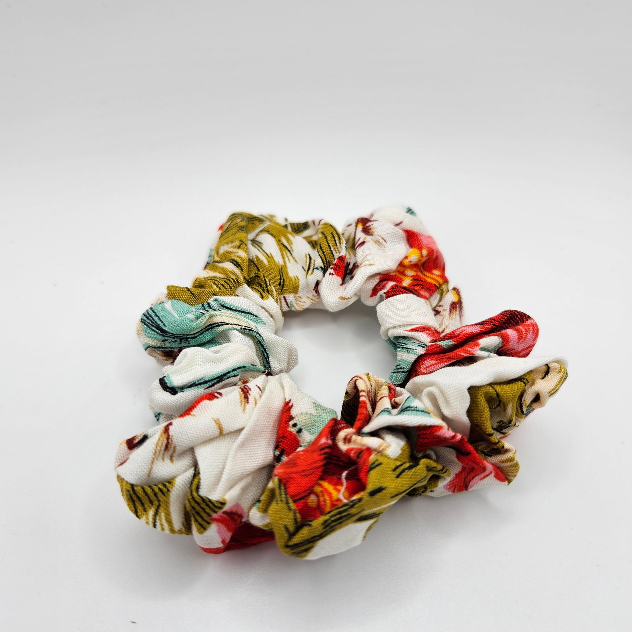 Red, Green & White Flower Scrunchies