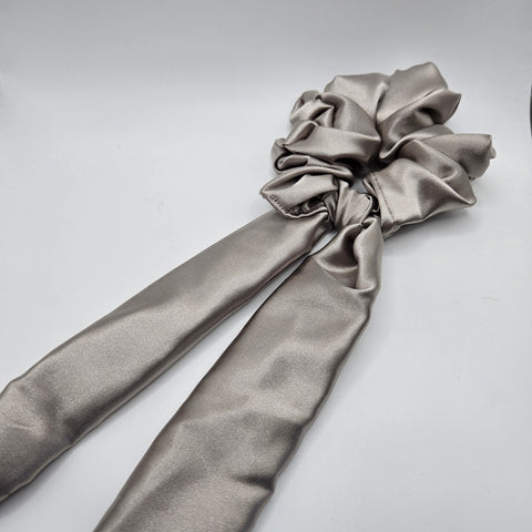 Grey Satin Bow-Tie Scrunchies