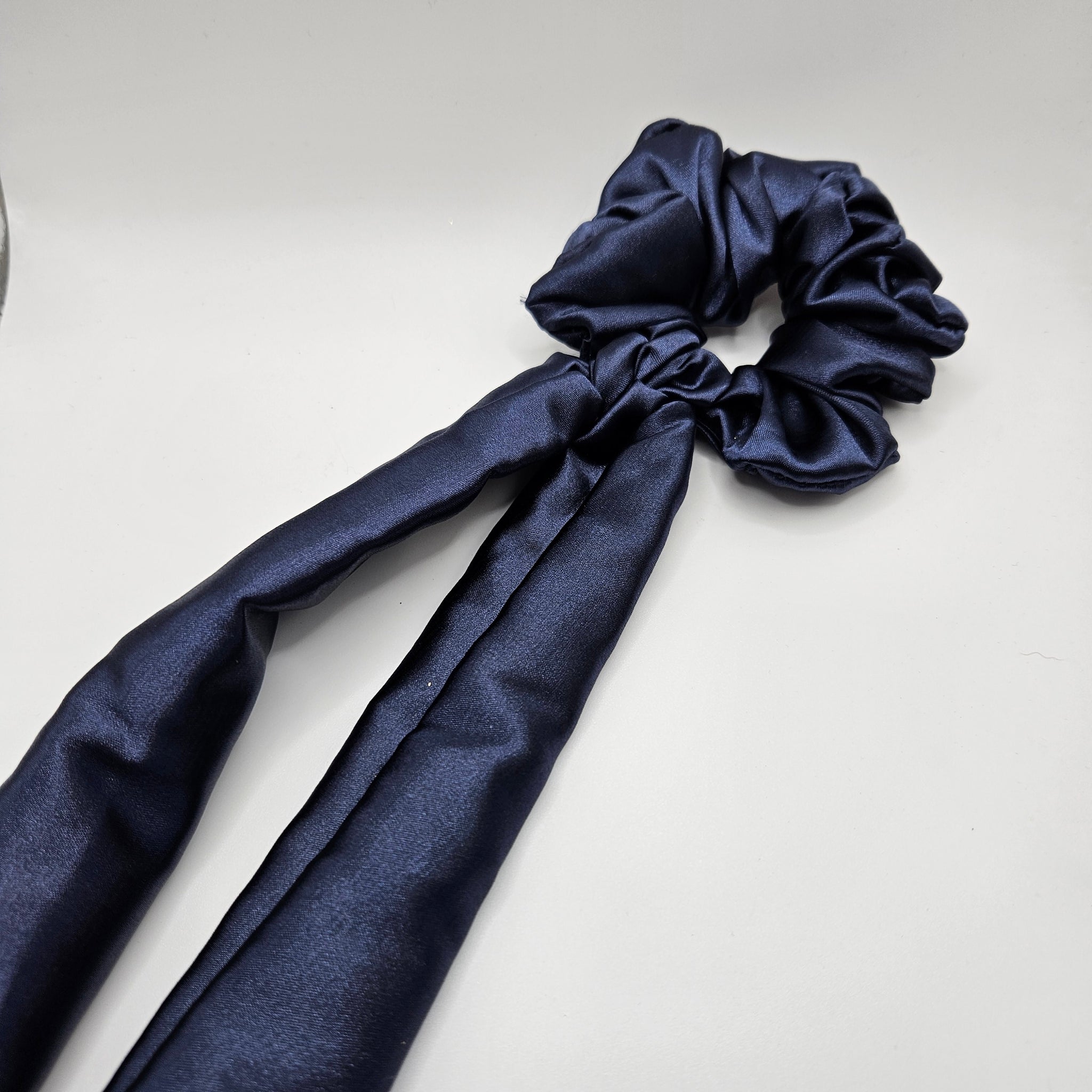 Navy Satin Bow-Tie Scrunchies