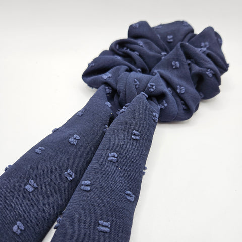 Navy Textured Bow-Tie Scrunchies