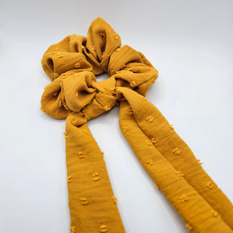 Mustard Textured Bow-Tie Scrunchies