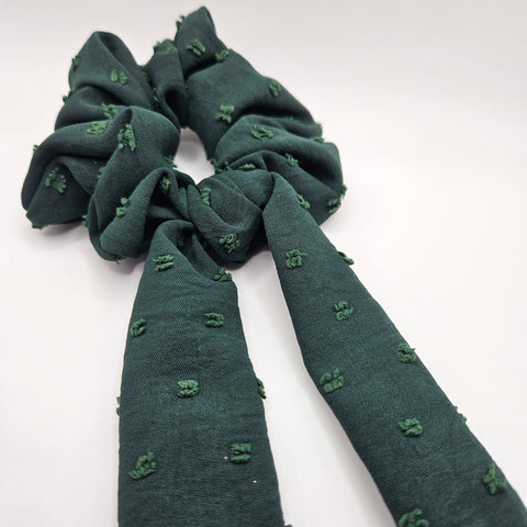 Emerald Green Textured Bow-Tie Scrunchies