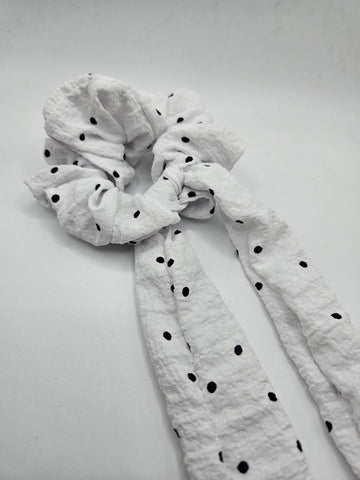 White with Black Polka-Dots Bow-Tie Scrunchies