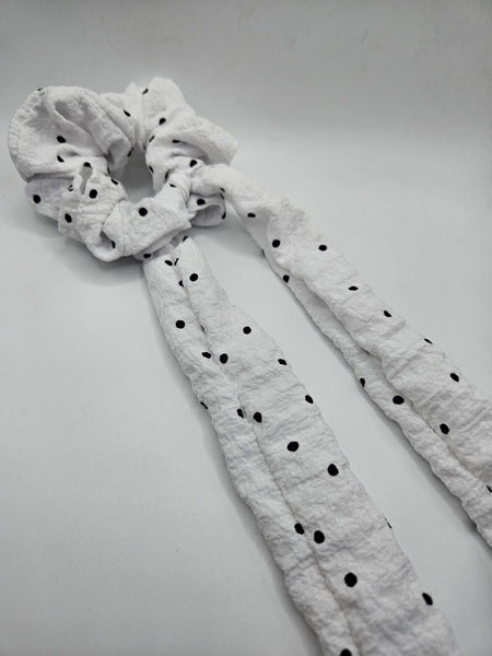 White with Black Polka-Dots Bow-Tie Scrunchies