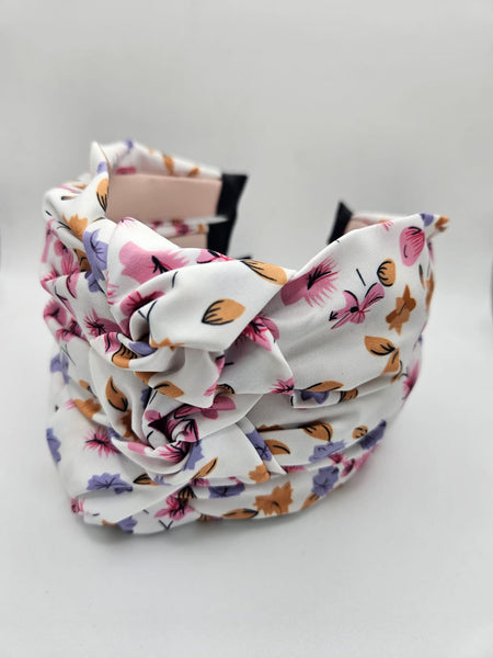 White with Pink & Purple Floral Alice Band