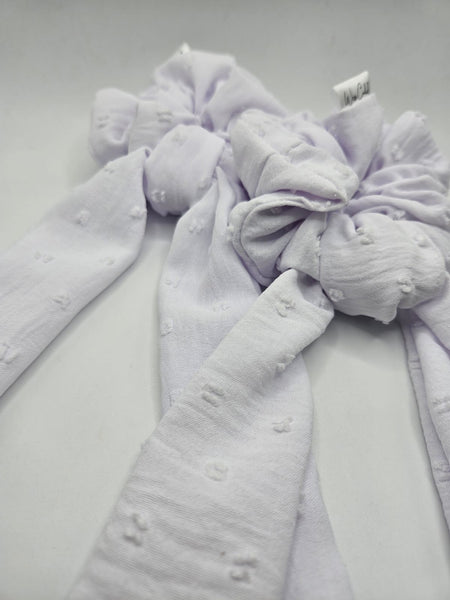 White Textured Bow-Tie Scrunchies