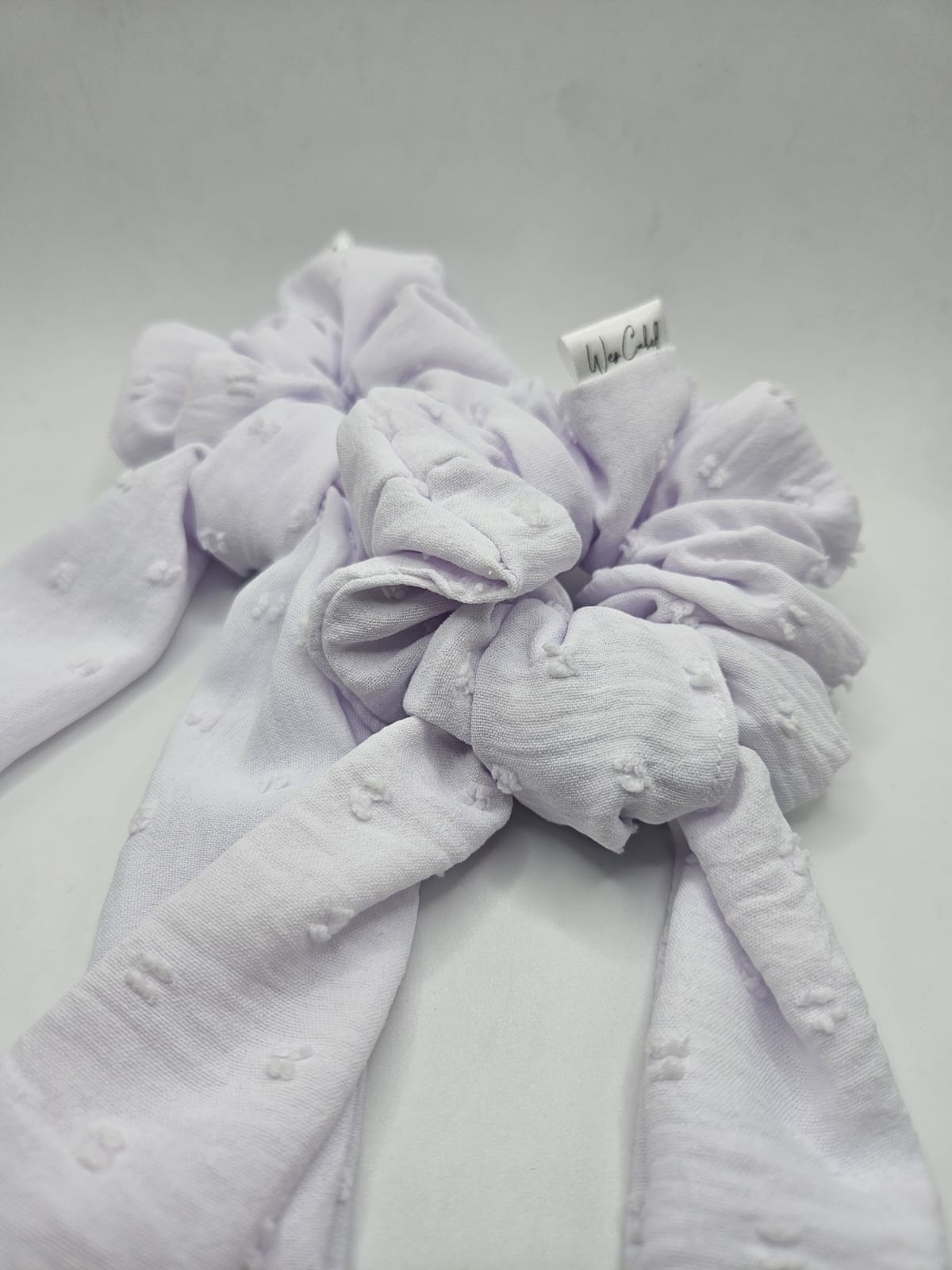 White Textured Bow-Tie Scrunchies