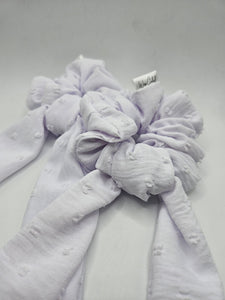 White Textured Bow-Tie Scrunchies