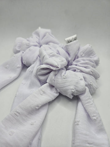 White Textured Bow-Tie Scrunchies