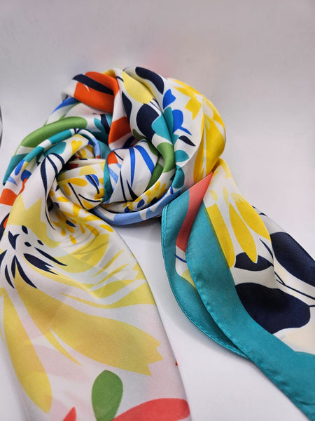 Turquoise Pattern Satin Scarf