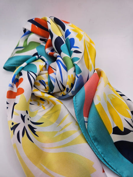 Turquoise Pattern Satin Scarf