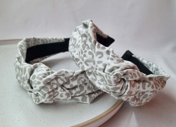 Grey and White Leopard Print Alice Band